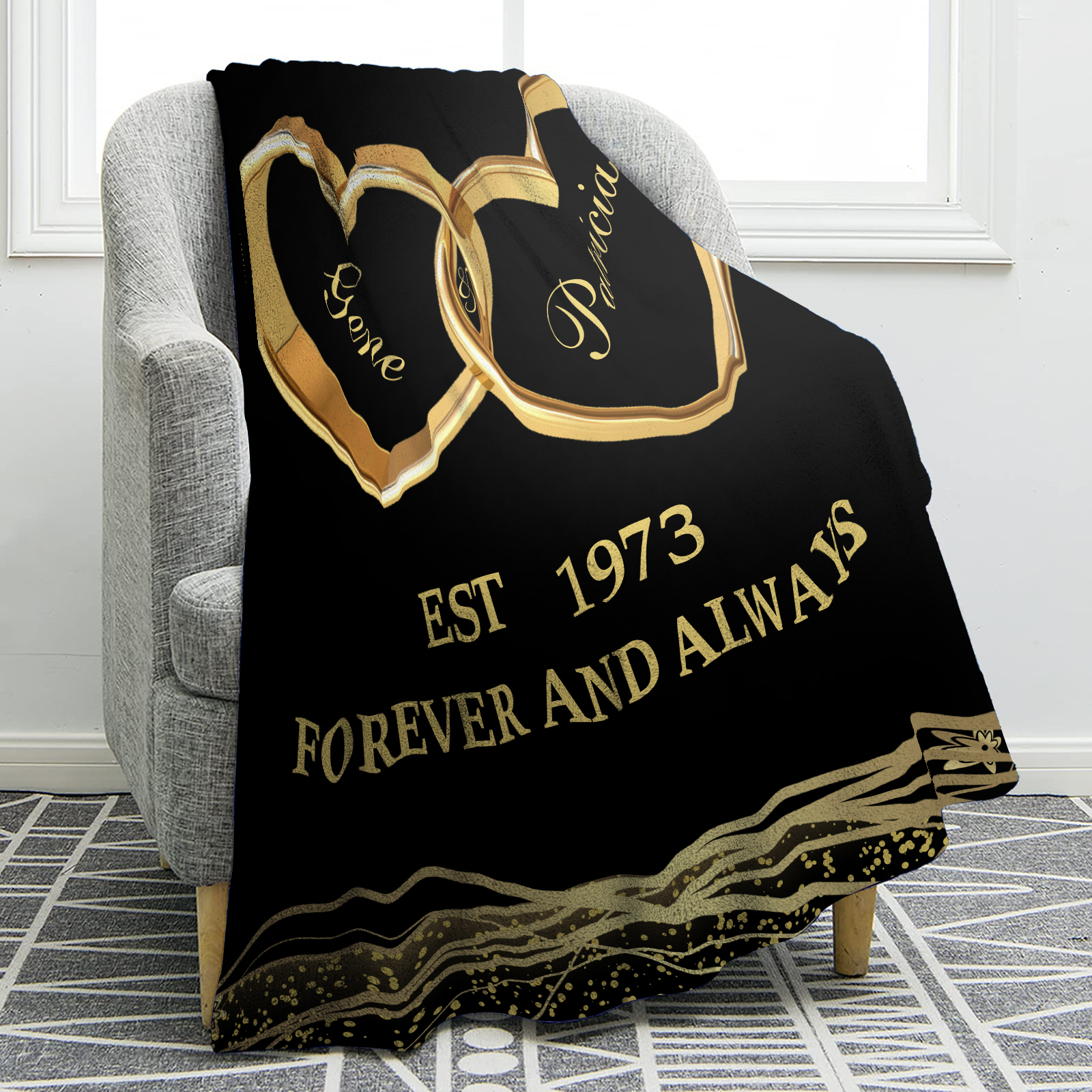 Plaid Personnalisé avec 2 Prénoms et Date et Texte Couverture Coeur en Flanelle pour Couple | Jessemade