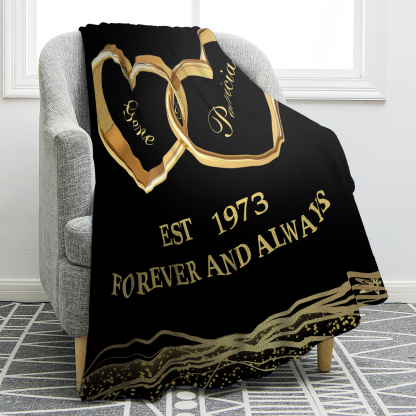 Plaid Personnalisé avec 2 Prénoms et Date et Texte Couverture Coeur en Flanelle pour Couple | Jessemade
