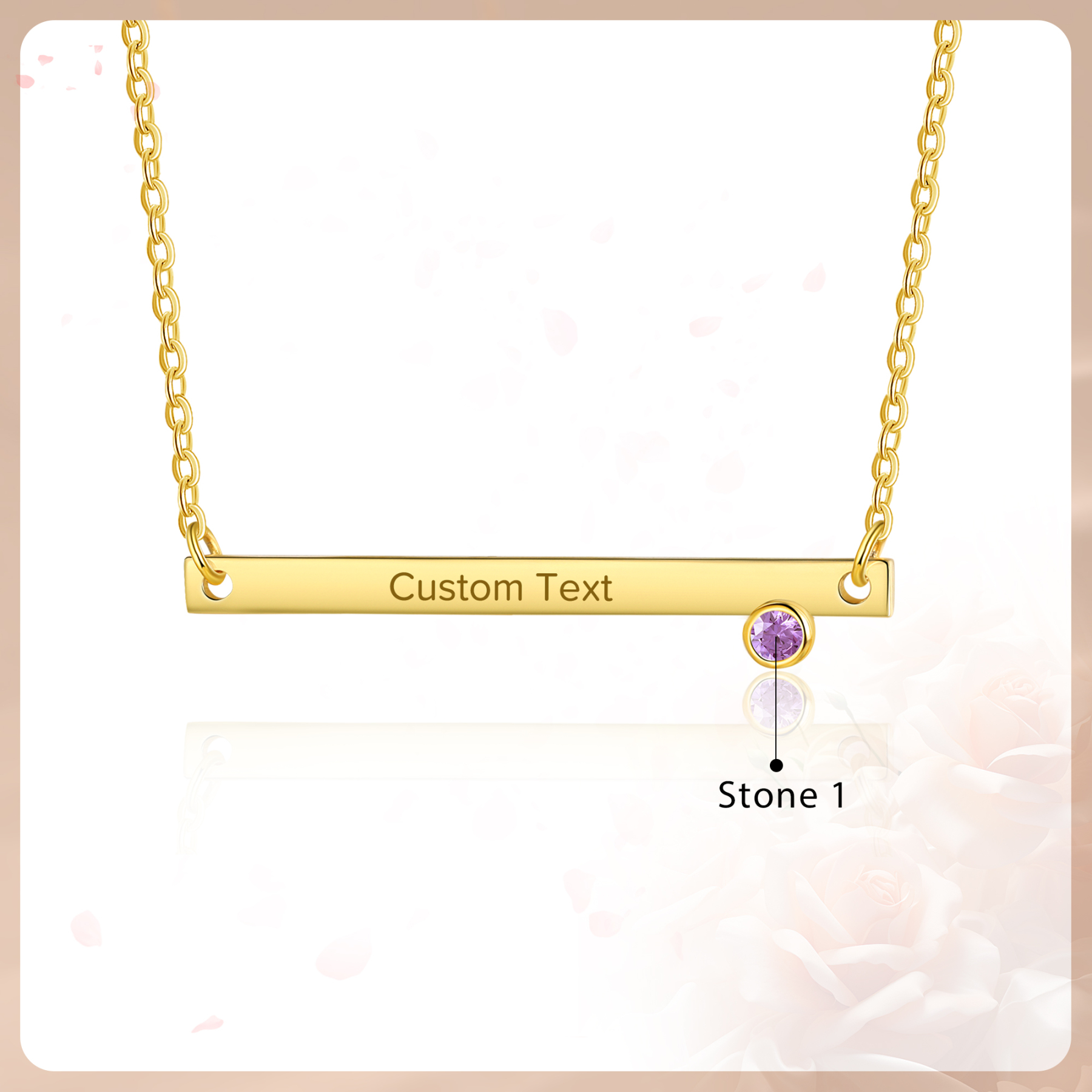 Collier Barre fine 1 Texte Personnalisé avec 1 Pierre de naissance Collier Femmes
