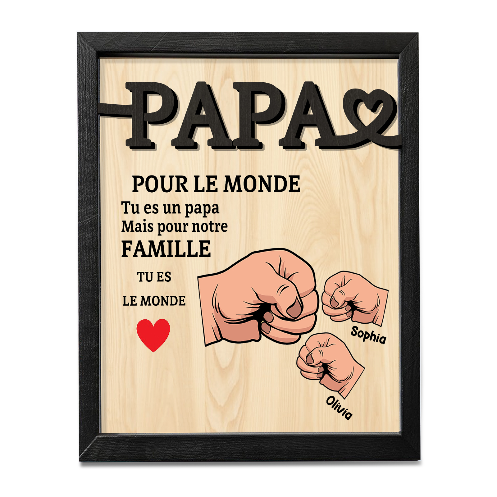 À Mon Papa-Cadre en Bois Poings 2 Prénoms Personnalisés