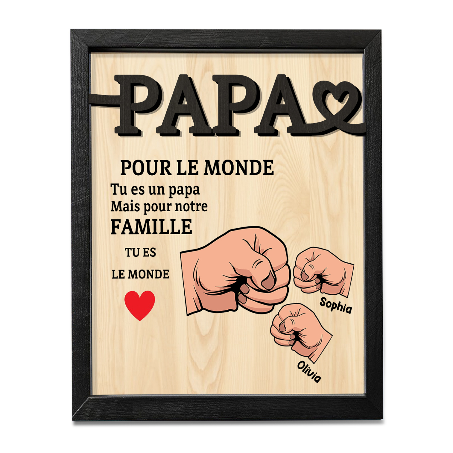 À Mon Papa-Cadre en Bois Poings 2 Prénoms Personnalisés