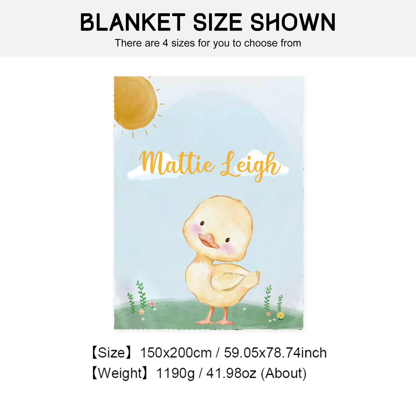 Couverture plaids polaire poussin 1 Prénom Personnalisé pour enfant