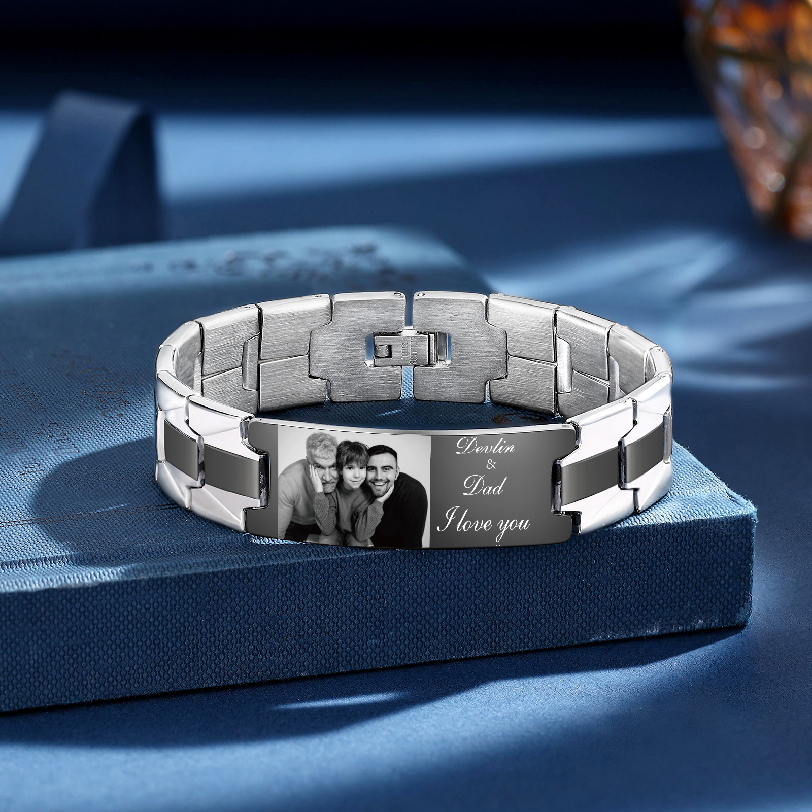 Bracelet Photo Personnalisé avec 2 Prénoms pour Homme｜Jessemade