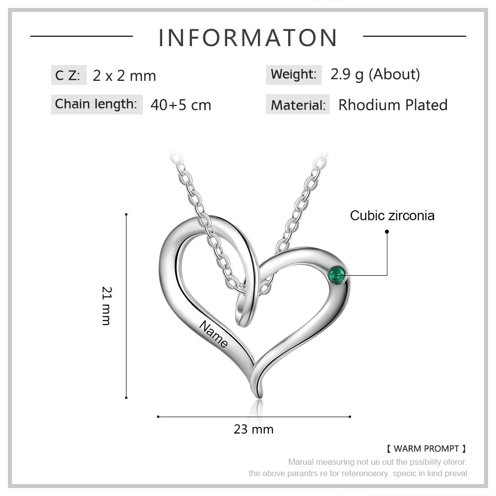 Collier Prénom Personnalisé Pendentif Cœur avec 1 Pierre de Naissance