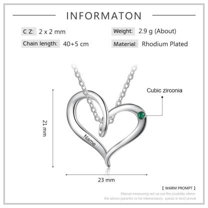 Collier Prénom Personnalisé Pendentif Cœur avec 1 Pierre de Naissance