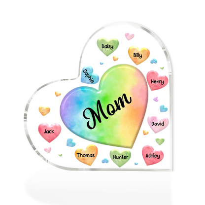 À ma Maman/Mamie - Plaque Acrylique en Forme de Cœur 9 Prénoms Personnalisés avec 1 Texte