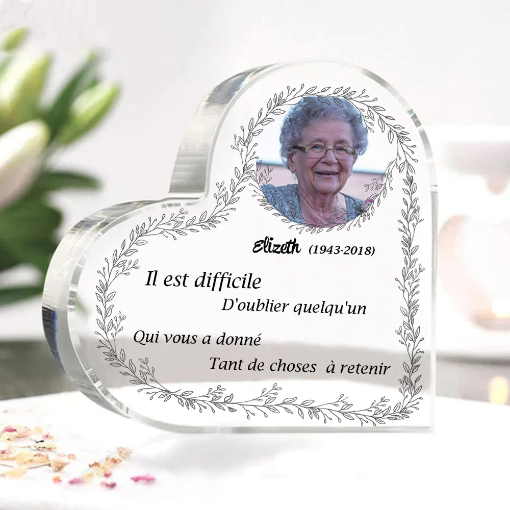 Plaque Acrylique Commémorative en Forme de Cœur Plaque Funéraire 1 Prénom Personnalisé avec Années-Jessemade FR
