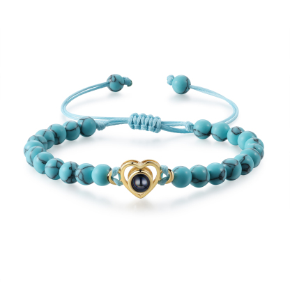 Bracelet Cœur Personnalisé Bracelet Photo Projection en Turquoise pour Couple｜ Jessemade