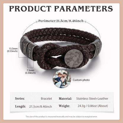 Bracelet Cuir Pour Hommes 5 Prénoms Personnalisés avec 1 Photo | Jessemade