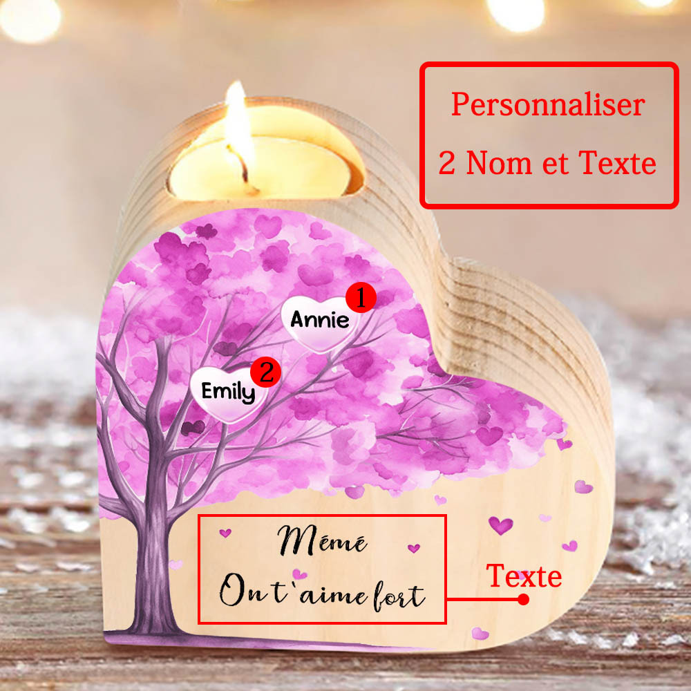 À Ma Maman/Mamie - Bougeoir en Bois Arbre 2 Prénoms et 1 Texte Personnalisés pour Famille sans bougie