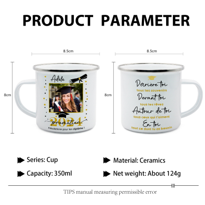 Tasse émaillée Diplômé 1 Prénom et Photo Personnalisés avec Année Cadeau de remise des diplômes