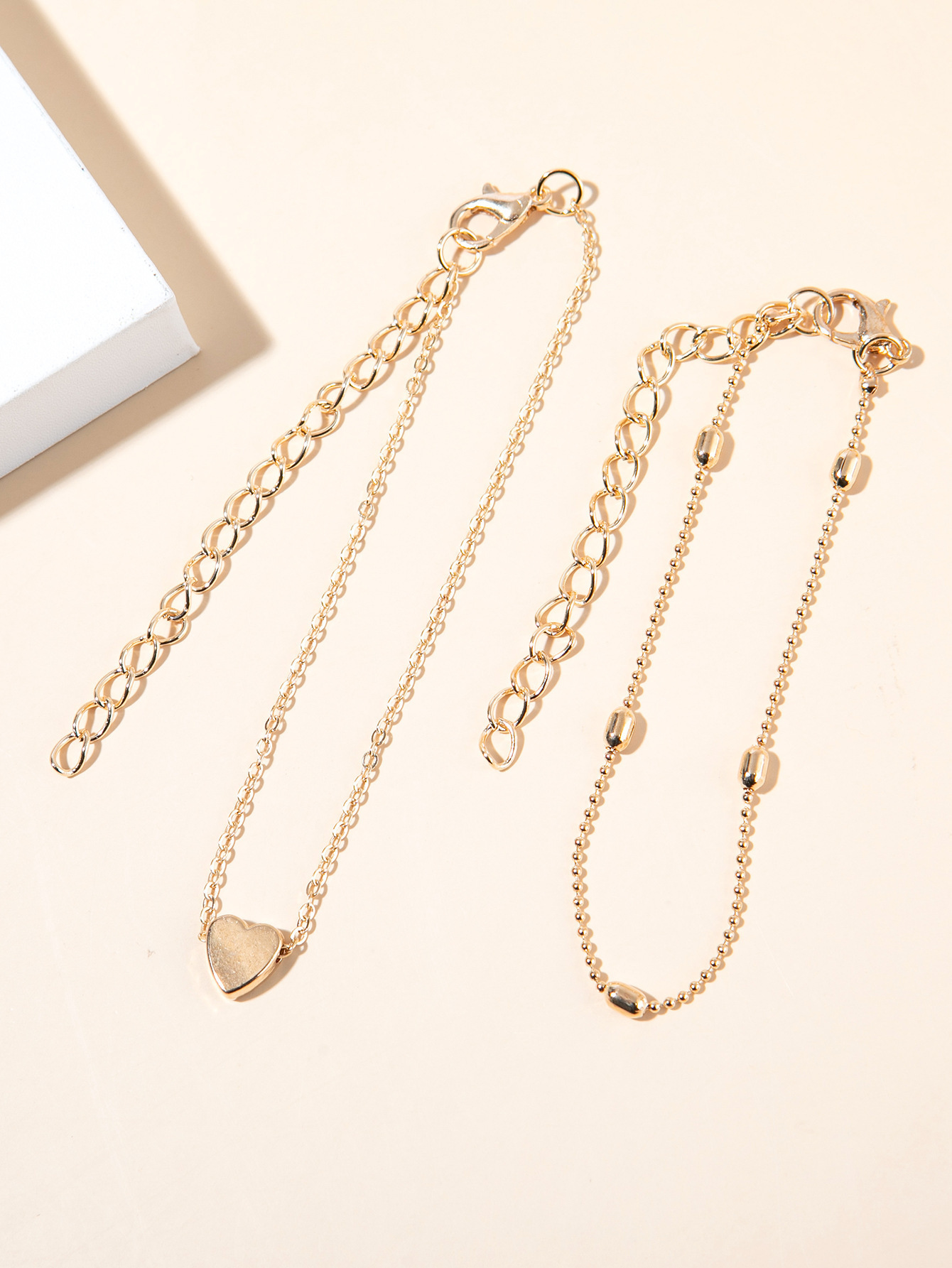 2 PCS Bracelet de cheville double rang doré avec pendentif cœur | Jessemade