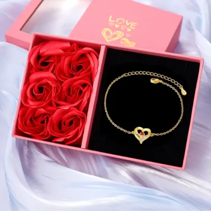 Bracelet Cœur gravé 1-7 Prénoms Personnalisés avec Pierres de Naissance