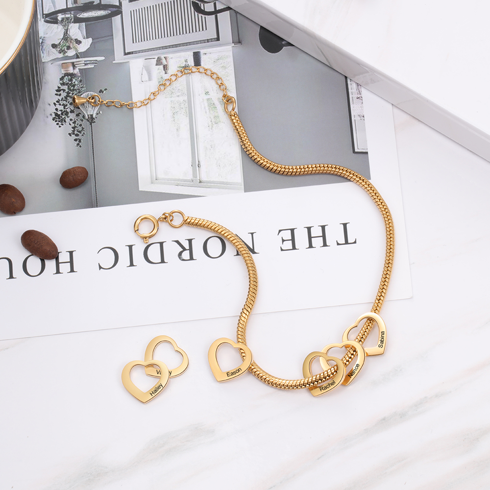 Bracelet Cheville Réglable Prénom Personnalisés Pour Femmes Avec 6 Pendentif Coeur
