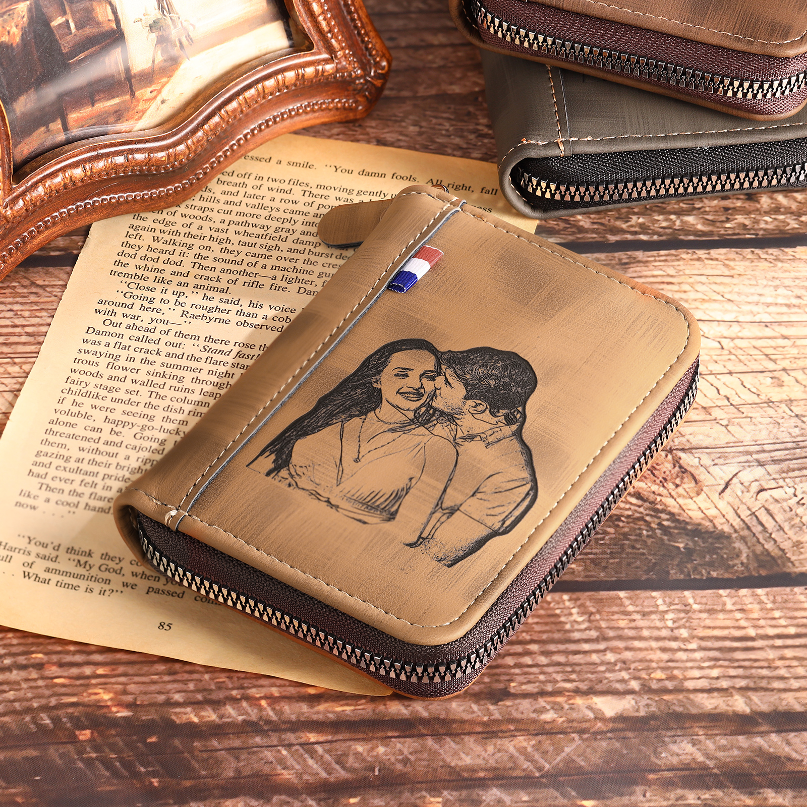 Portefeuille Classique 1 Prénom et Lettre Personnalisés avec Photo Porte-Monnaie Carte