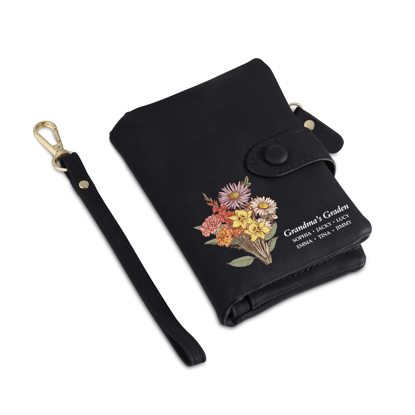Portefeuille Fleur de naissance 1-6 Prénoms Personnalisés Porte-Monnaie Carte pour Femmes