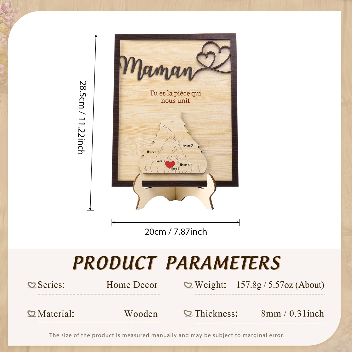 À ma Maman - Décoration en bois Renard 5 Prénoms Personnalisés Ornement pour Famille
