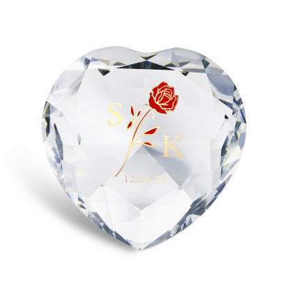 Décoration Cristal Cœur 2 Lettres Personnalisées avec Date pour Couple