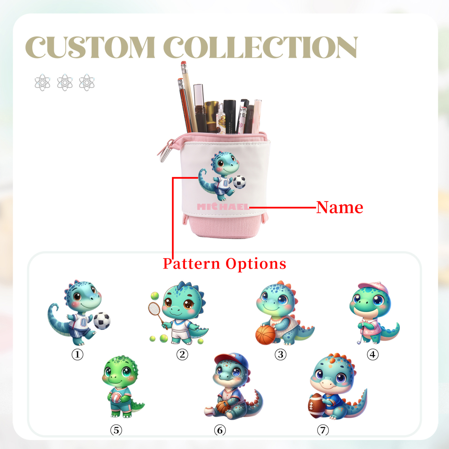 Trousse Personnalisable avec 1 Nom et Motif Dinosaure – Cadeau rentrée scolaire pour Enfants | Jessemade