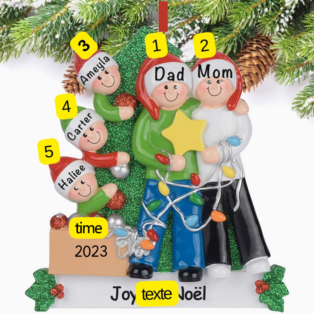 Ornements de Noël Poupée 5 Prénoms Personnalisés et texte