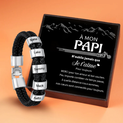 À mon Papi-Bracelet Cuir tressé 5 Perles Prénom Personnalisé Bracelet Homme