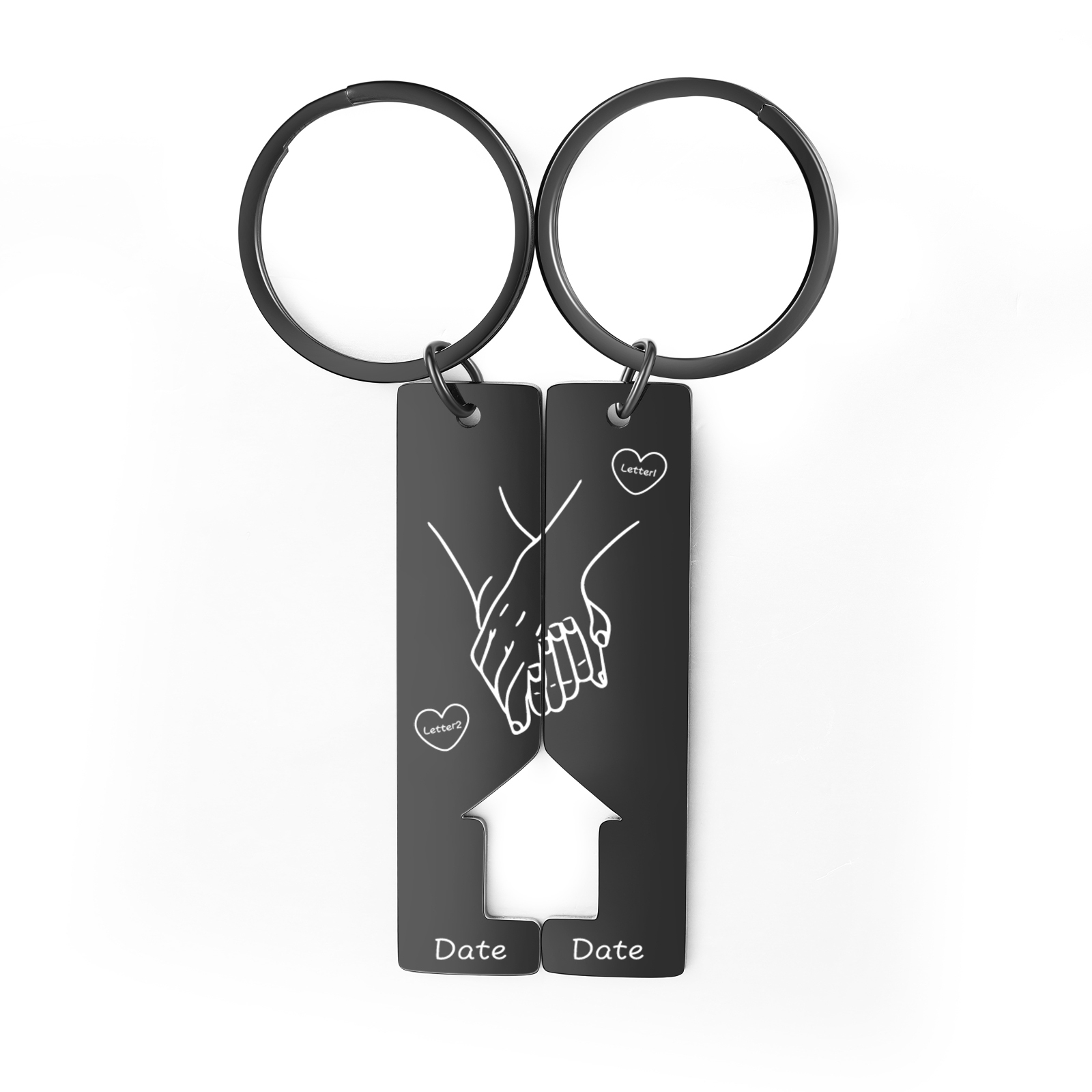 Porte-Clés la main dans la main 2 Lettres et 2 Dates Personnalisées porte cles gravés | Jessemade