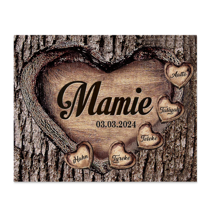 À Papi/Mamie - Cadre en Bois 5 Prénoms Personnalisés avec Texte et Date Cadeau pour Famille