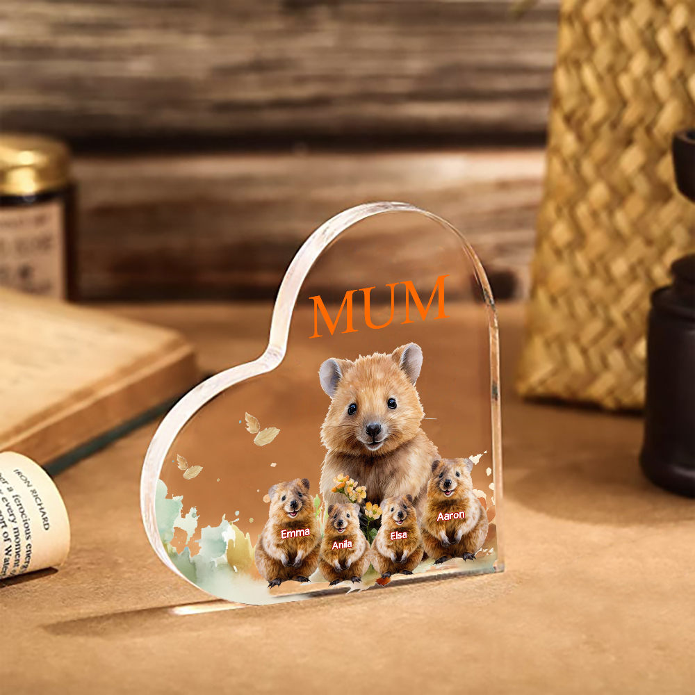 À ma Maman/Mamie - Plaque Acrylique en Forme de Cœur 4 Prénoms Personnalisés avec 1 Texte