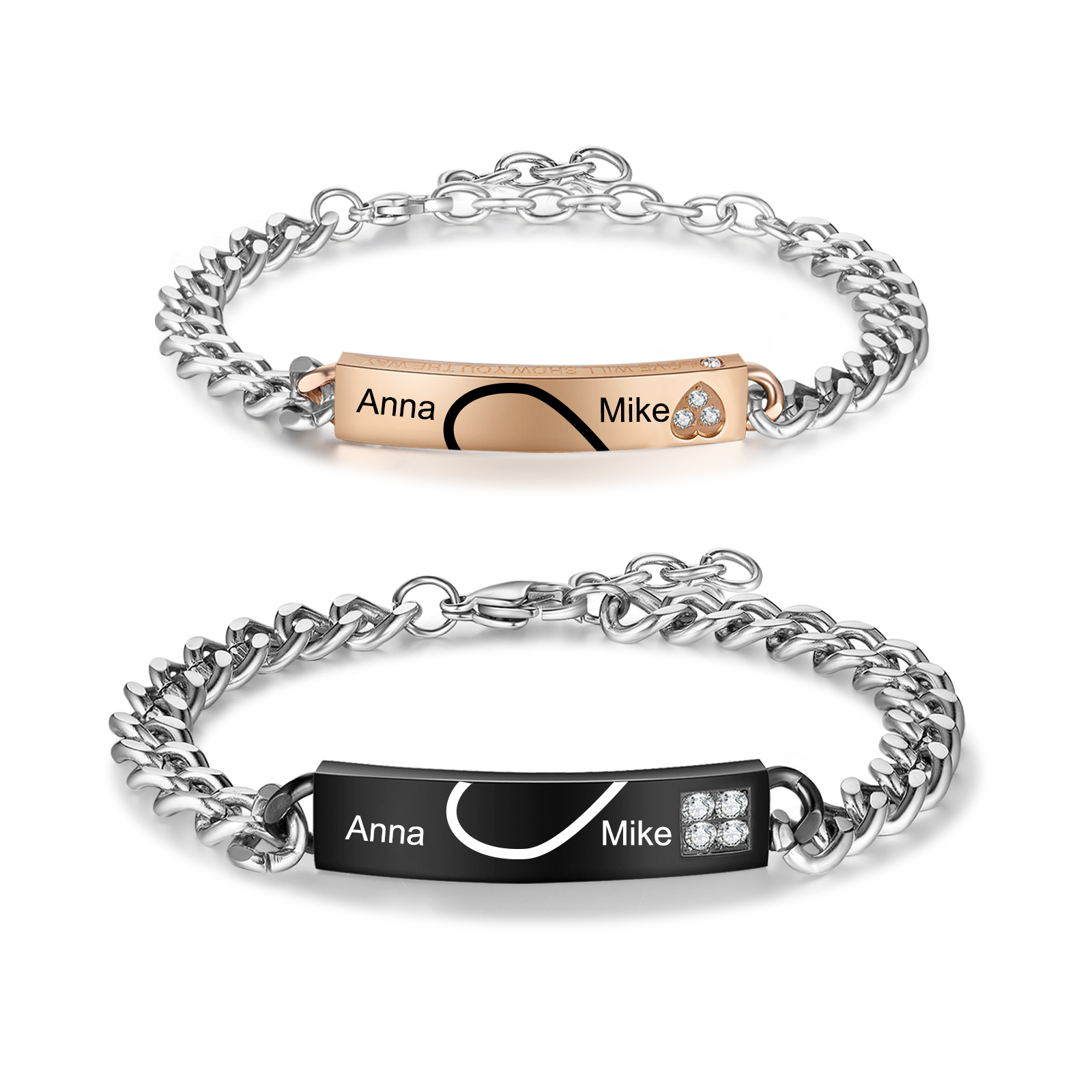 2 PCS Bracelet couple Gourmette 2 Prénoms Personnalisé pour couple | Jessemade