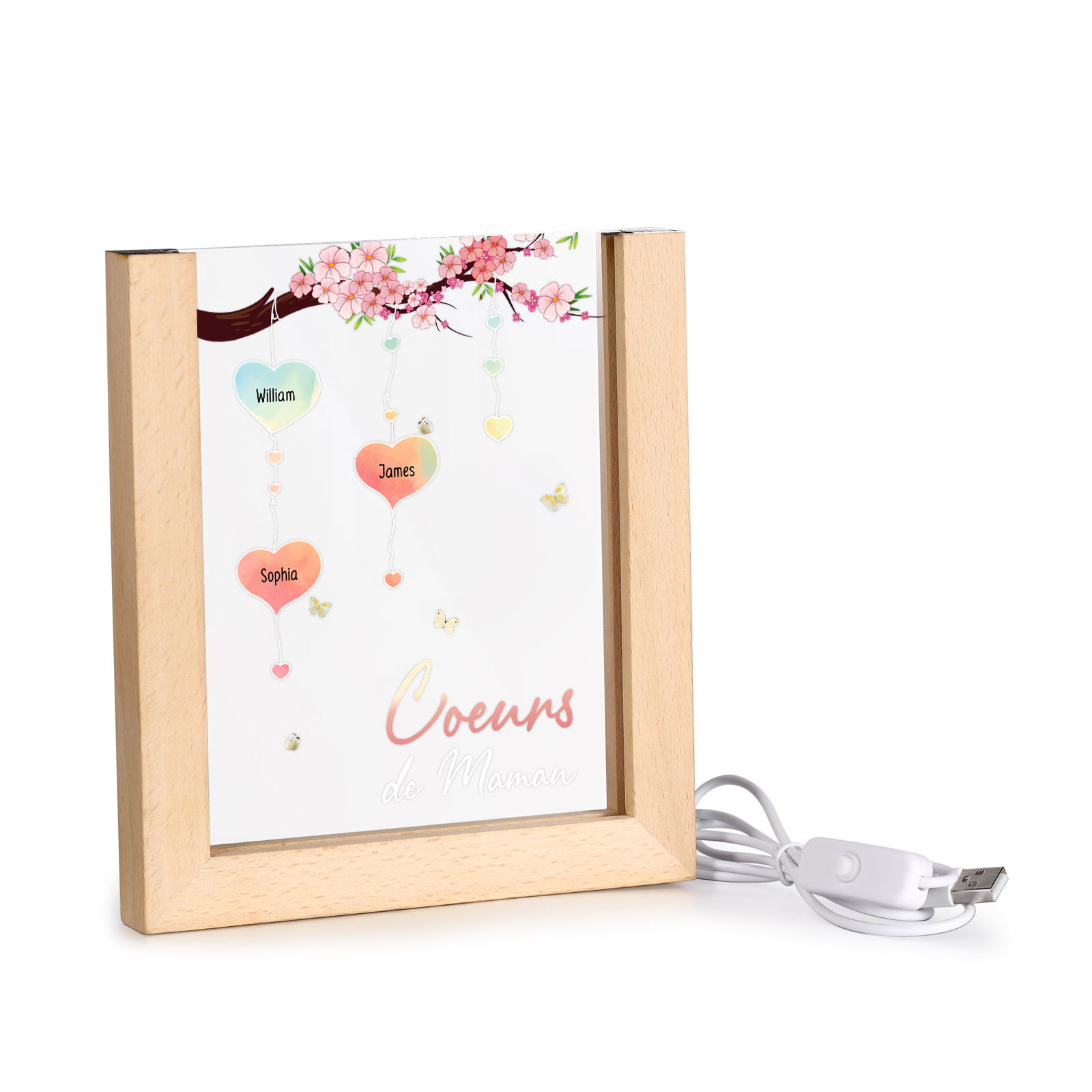 À Maman/Mamie - Lampe de chevet LED Arbre 3 Prénoms Personnalisés avec 1 Texte