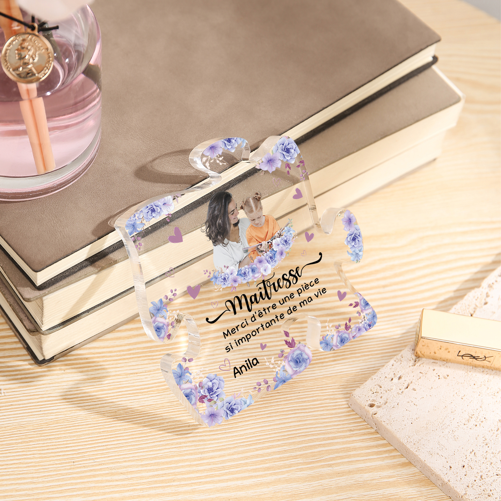 À Ma Maîtresse - Plaque Acrylique en forme de Puzzle Prénom et Photo Personnalisés