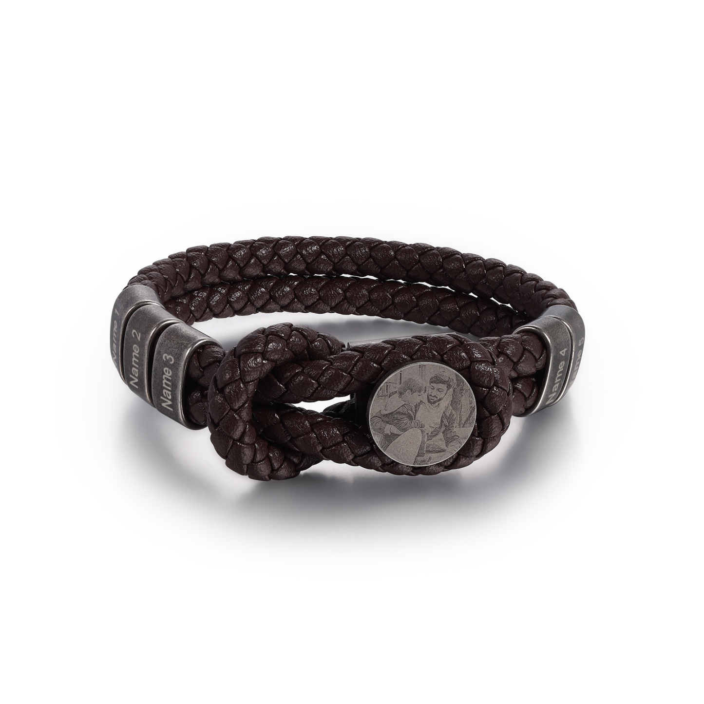 Bracelet Cuir Pour Hommes 5 Prénoms Personnalisés avec 1 Photo | Jessemade