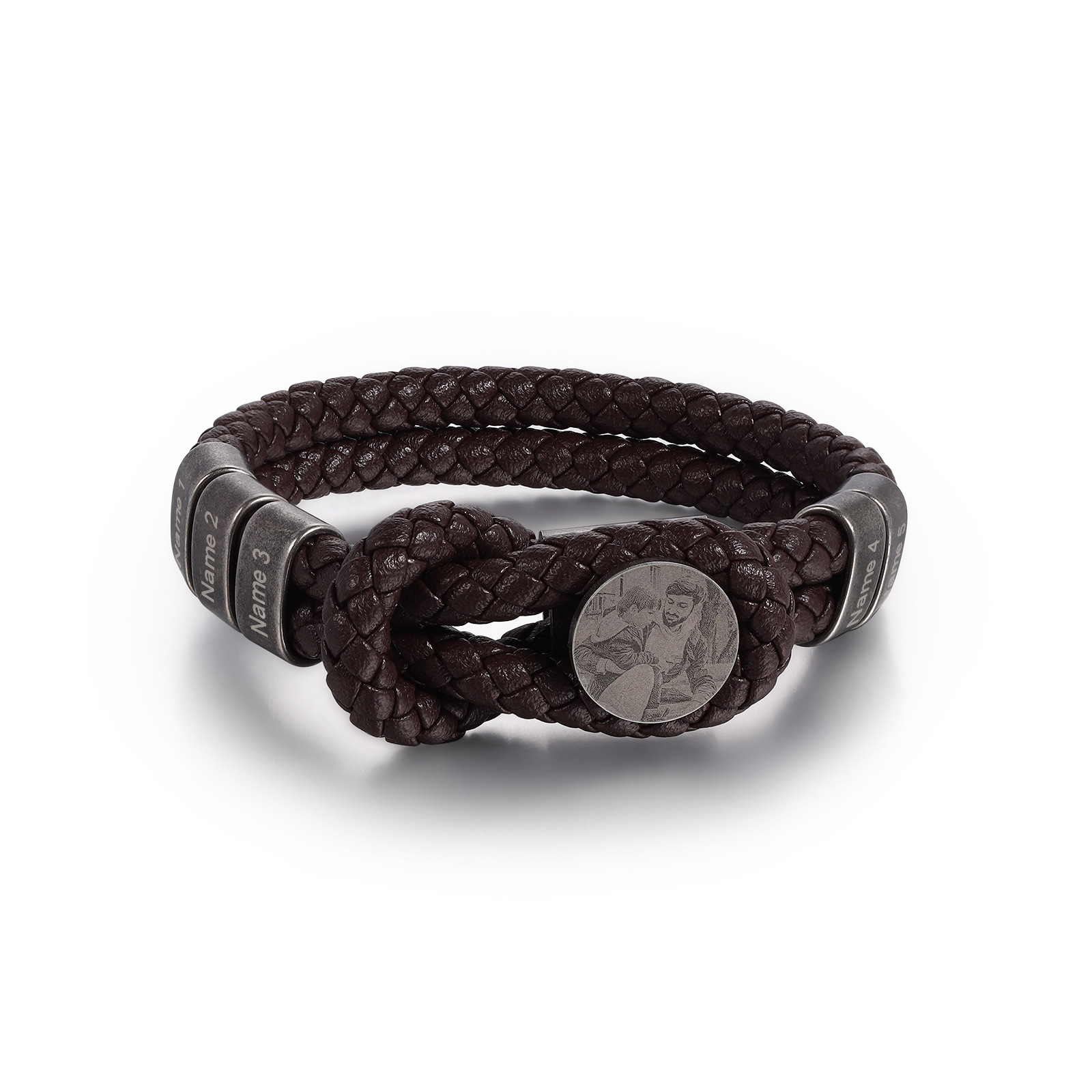Bracelet Cuir Pour Hommes 5 Prénoms Personnalisés avec 1 Photo | Jessemade