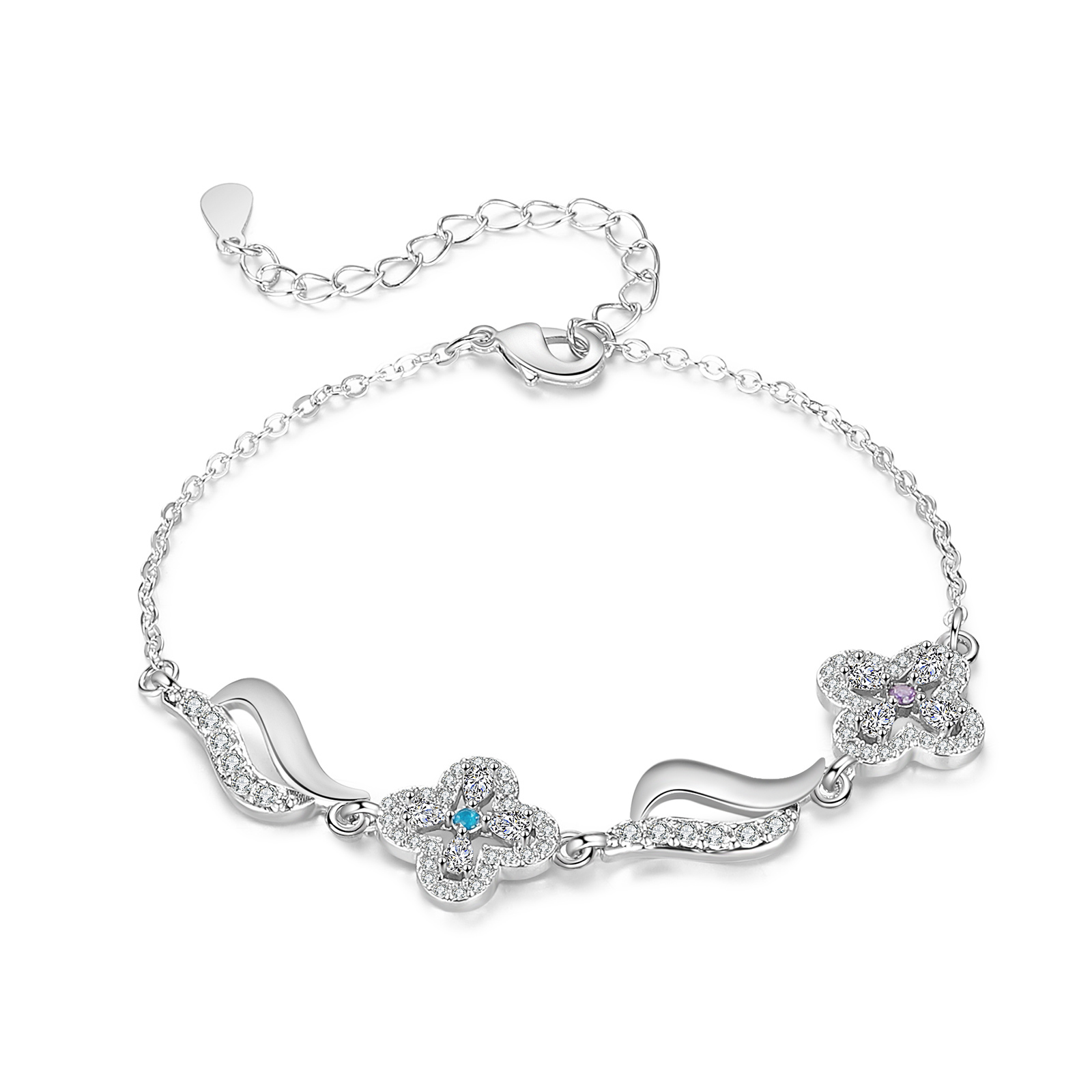 Bracelet Fleurs 2 Prénoms Personnalisés avec 2 Pierres de Naissance pour Femme | Jessemade