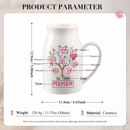 Vase à Fleurs Arbre 7 Prénoms Personnalisés avec Texte et Année Décoration de la Maison