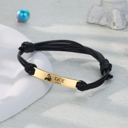 Bracelet Initiale 2 Lettres Personnalisées avec Photo et Date pour Couple｜Jessemade