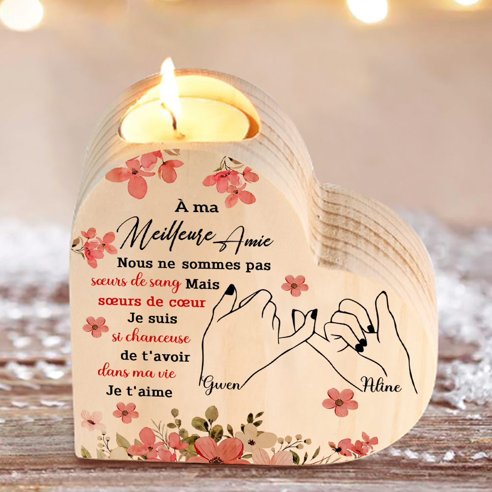 À Ma Meilleure Amie - Bougeoir en Bois 2 Prénoms Personnalisés sans bougie