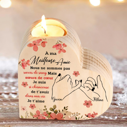 À Ma Meilleure Amie - Bougeoir en Bois 2 Prénoms Personnalisés sans bougie