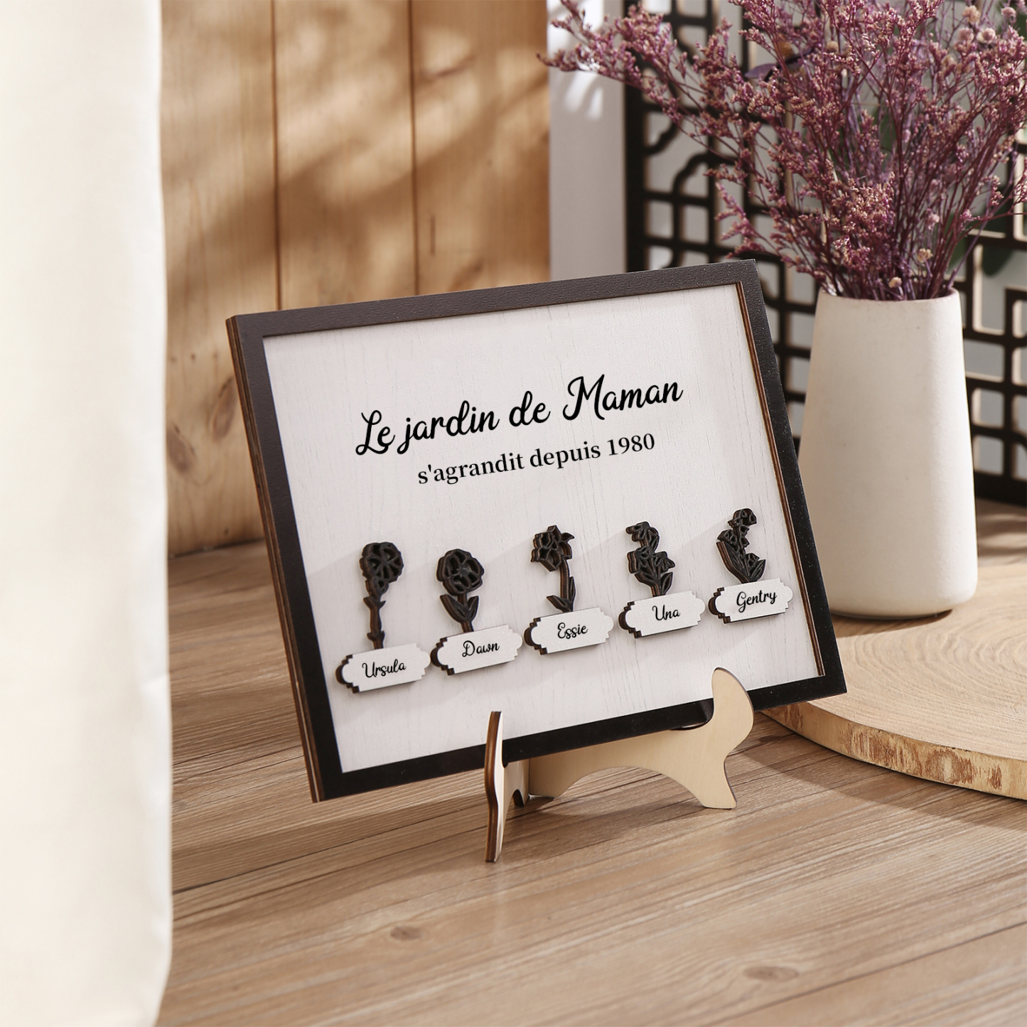 À ma Maman - Décoration en bois Fleurs 5 Prénoms Personnalisés avec Fleurs de naissance Ornement pour Famille
