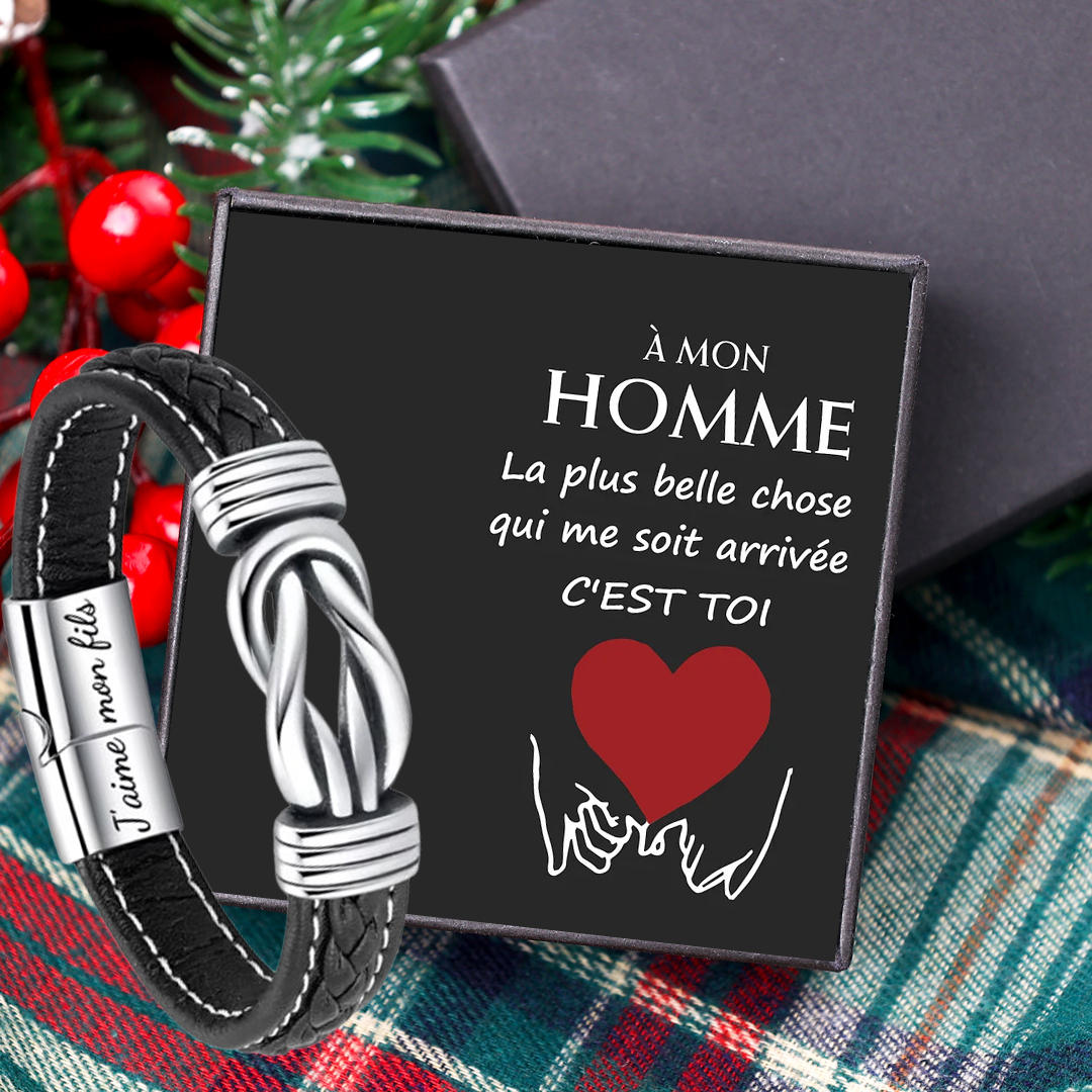 À Mon Homme - Bracelet en Cuir 2 Prénoms Personnalisés-Jessemade FR