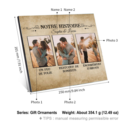 Cadre en bois de Saint-Valentin 2 Prénoms personnalisé avec 3 photos | Jessemade