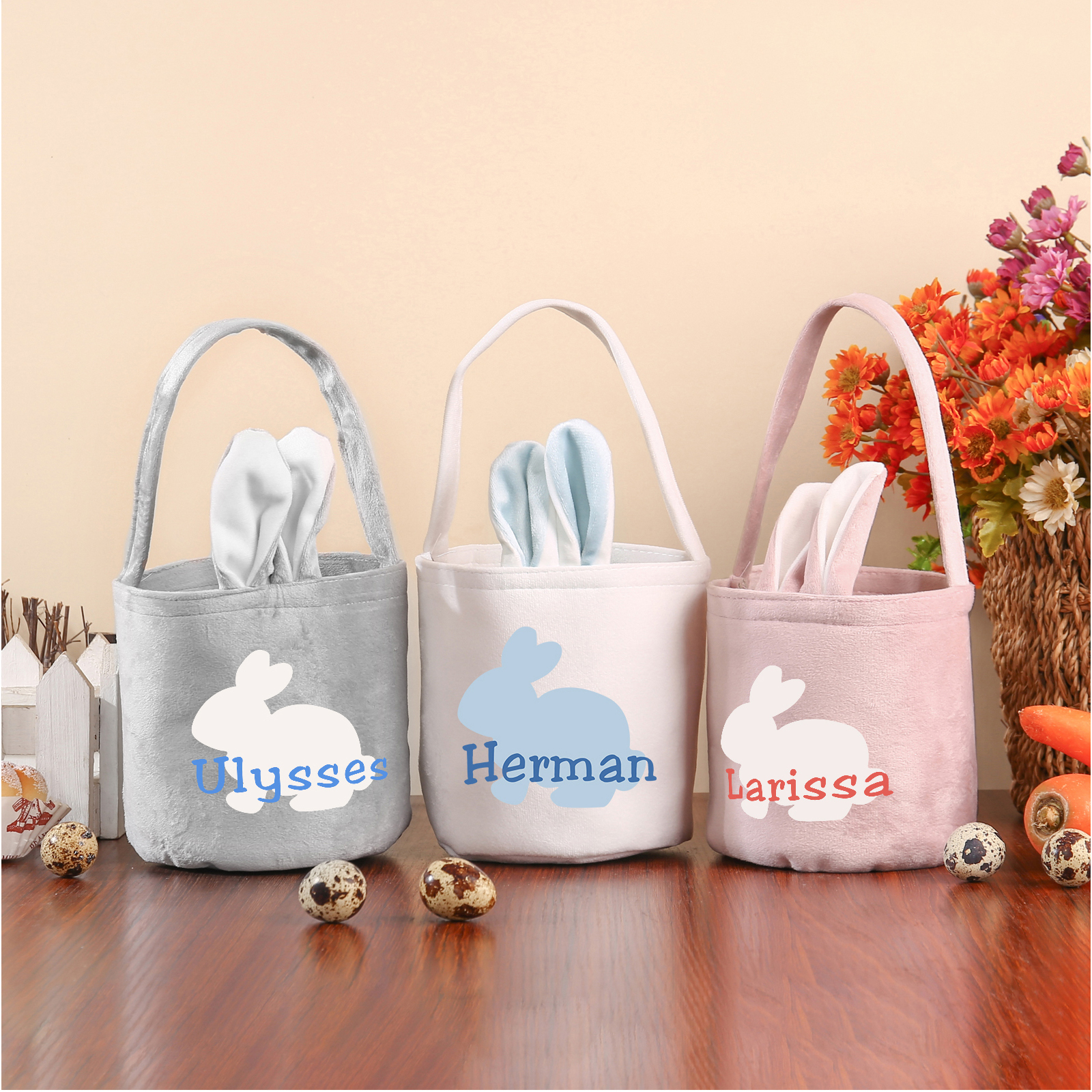 Sac de Pâques Lapin 1 Prénom Personnalisés Tote Bag Enfant