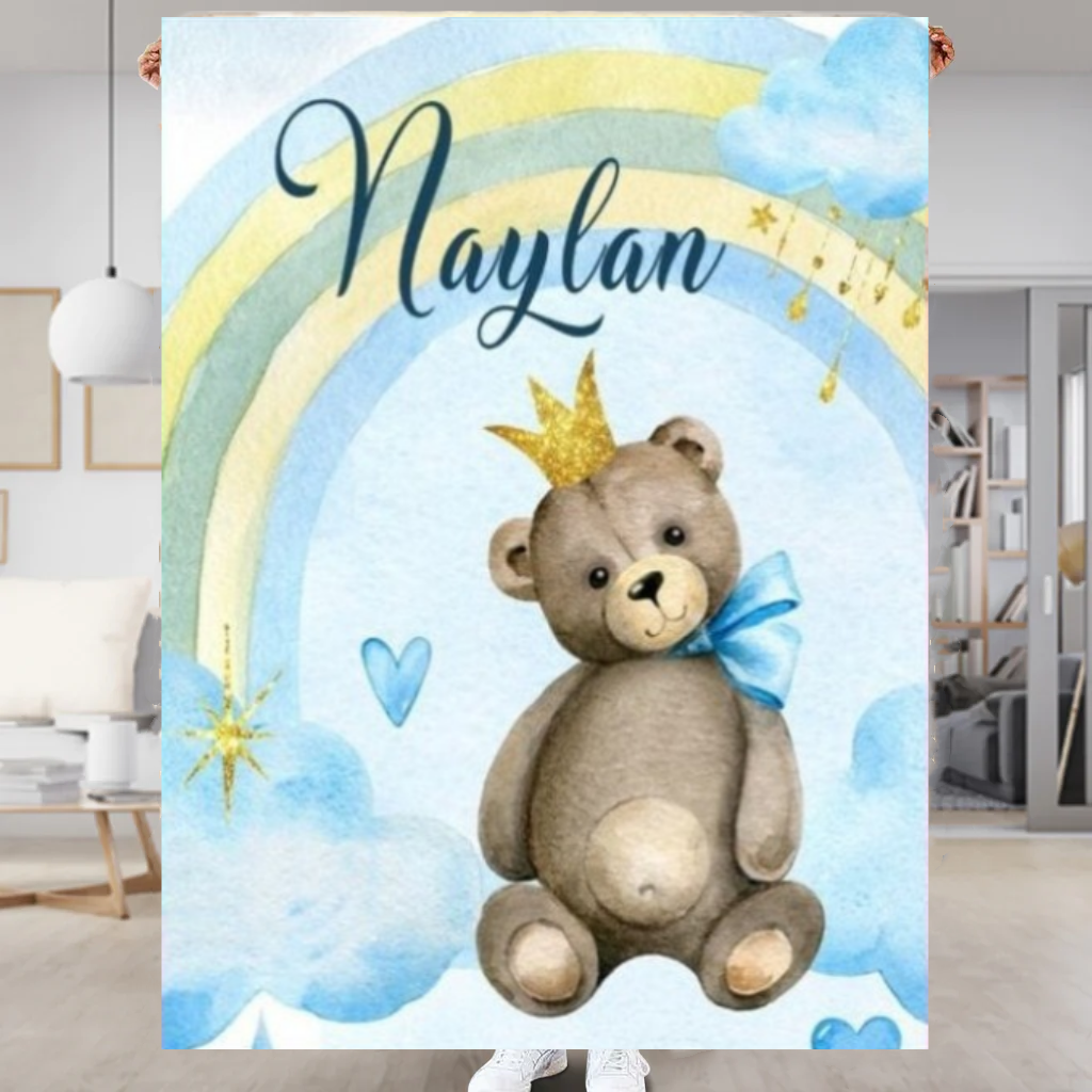 À Mon Bébé- Couverture plaids polaire Ours 1 Prénom Personnalisé Anniv