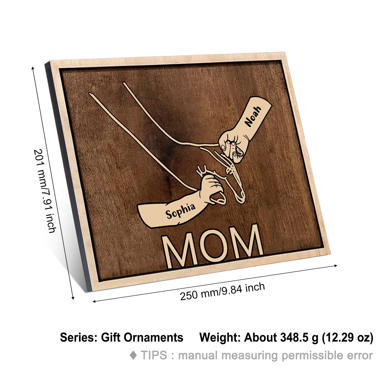 À Papi/Mamie- Cadre en Bois la Main dans la Main 2 Prénoms Personnalisés avec Texte Cadeau pour Famille | Jessemade