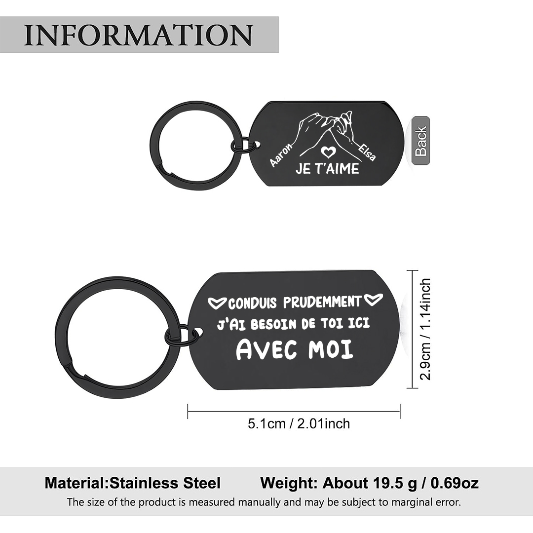 Porte-clés Couple Noir Personnalisable Conduis prudemment