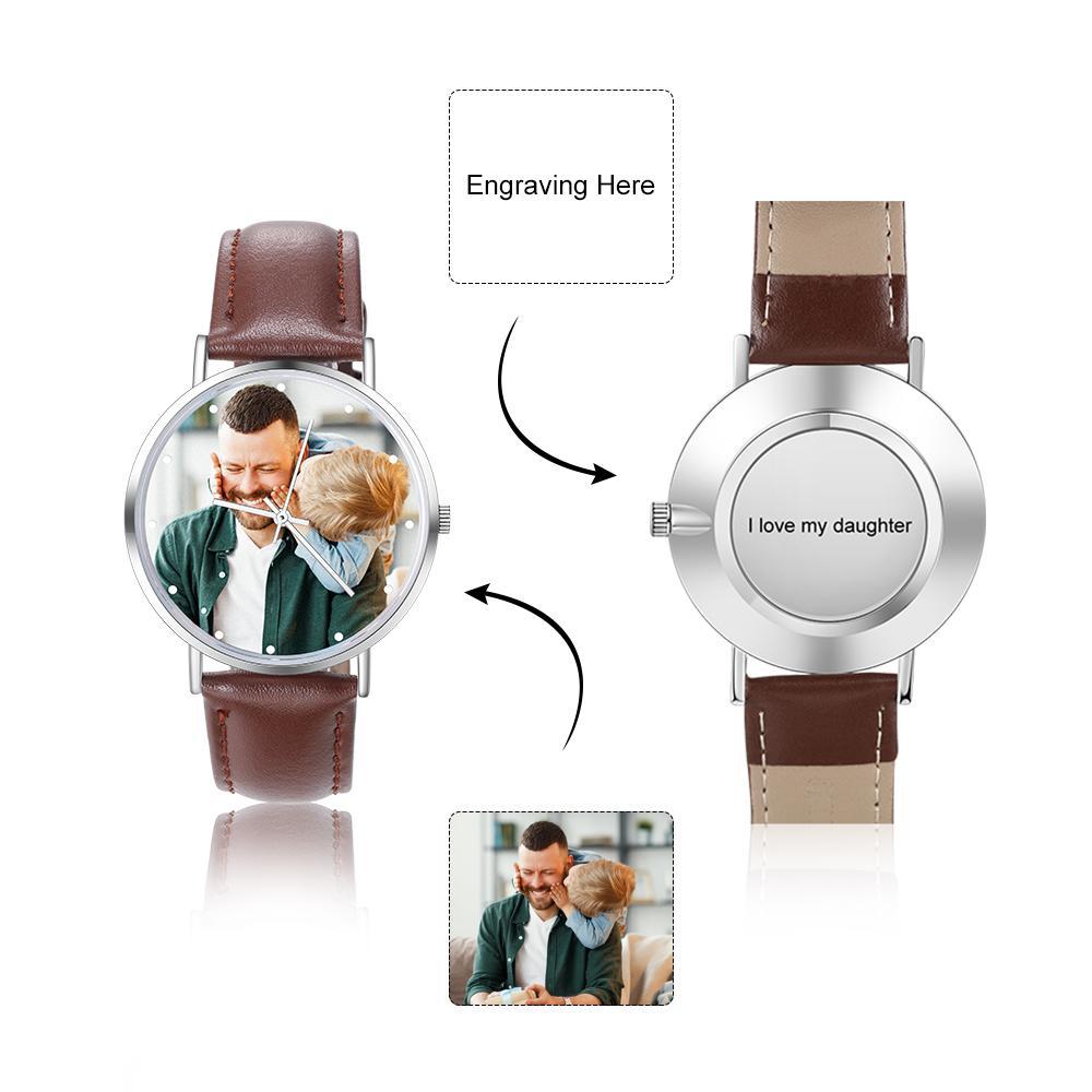 Montre Personnalisée Photo avec Gravure du prénom ou Message Bracelet en Cuir pour Femme