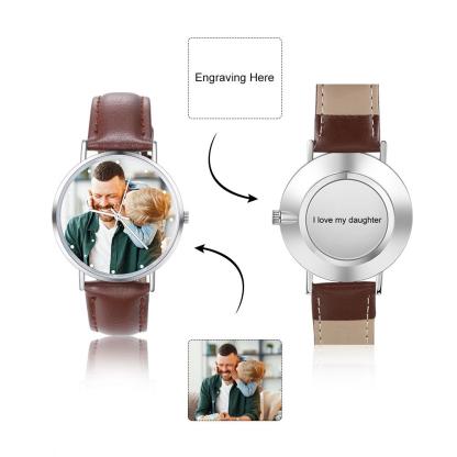 Montre Personnalisée Photo avec Gravure du prénom ou Message Bracelet en Cuir pour Femme