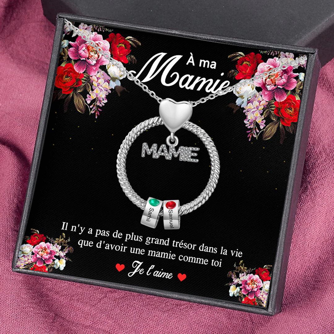 À ma Mamie - Collier Personnalisé 2 Prénoms et Pierre de naissance Or/Argent｜Jessemade