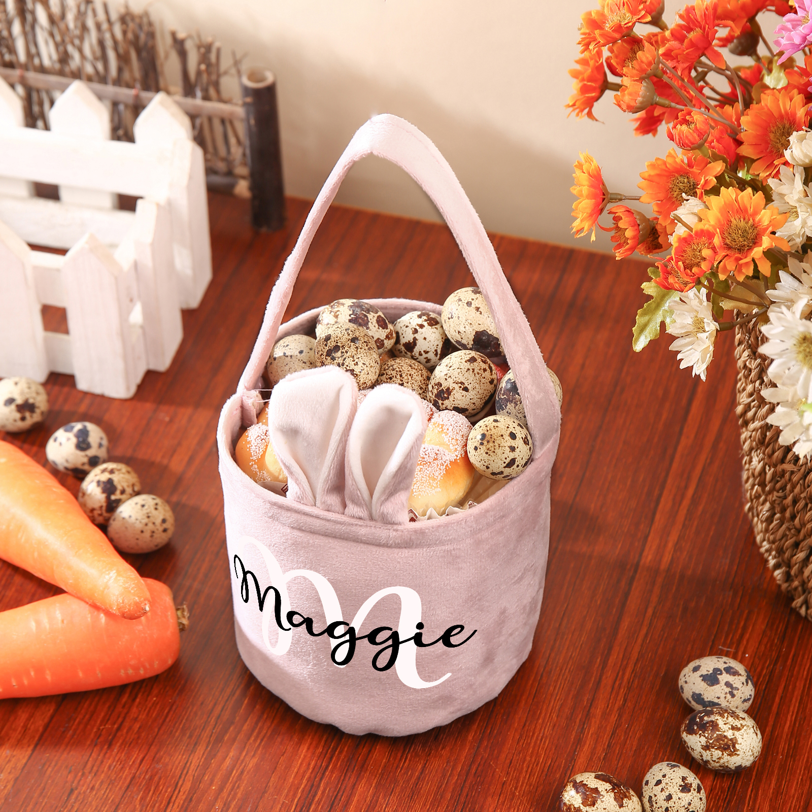 Sac de Pâques Lapin 1 Prénom et Lettre Personnalisés Tote Bag Enfant