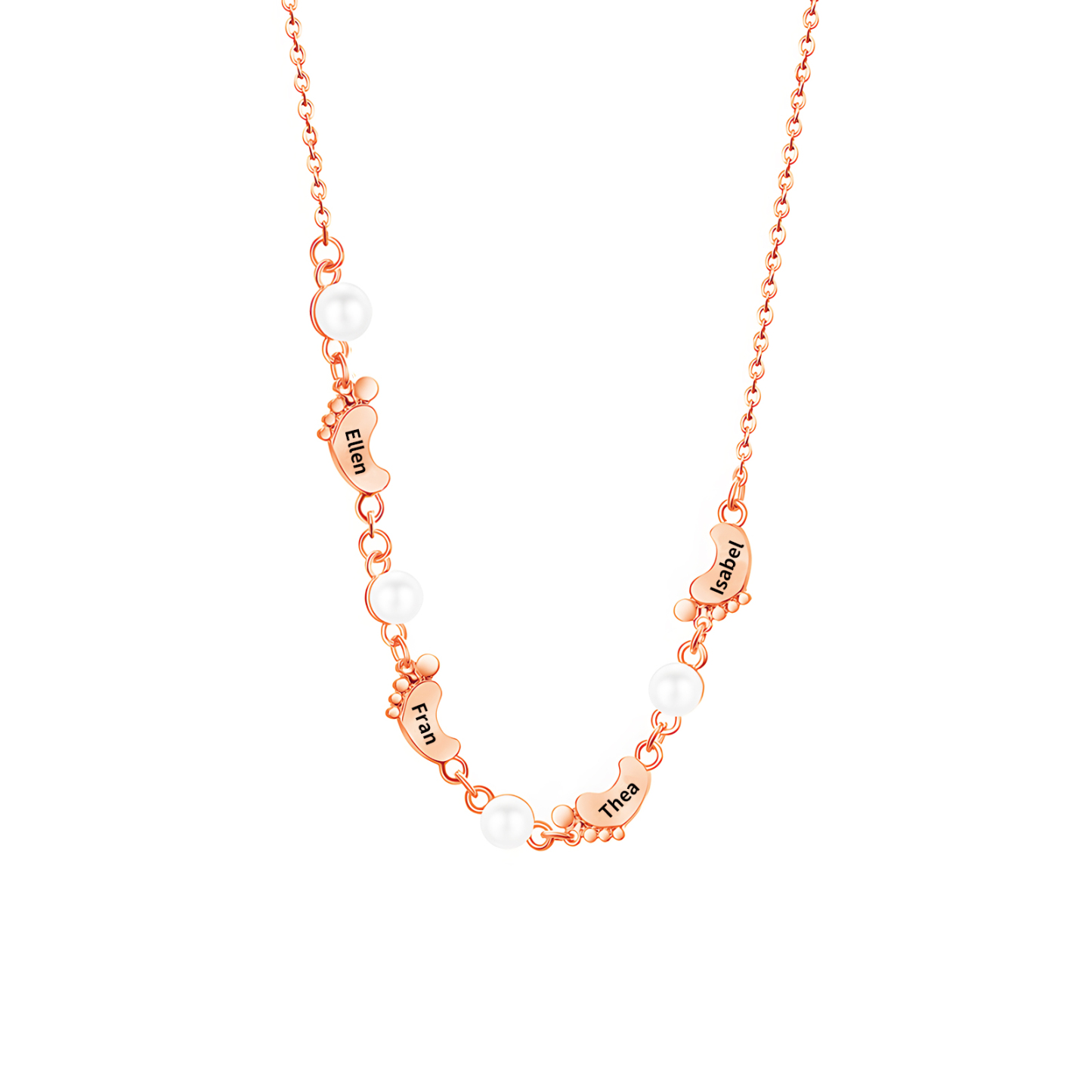 Collier Pieds Bébé et Perles 4 Prénoms Personnalisés Collier Femmes